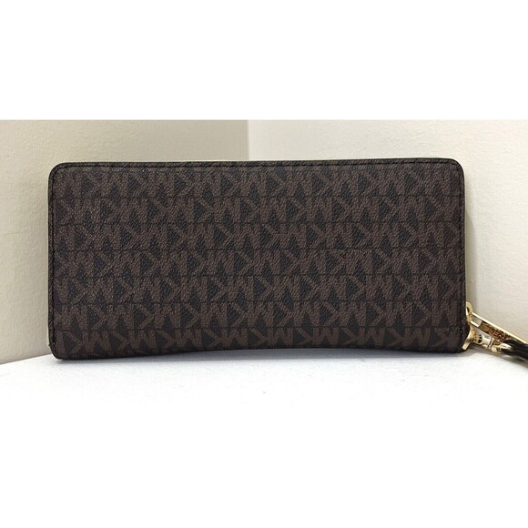 New Michael Kors Jet Set Large Travel Continental Wallet Brown / Light Sage - Picture 3 of 5